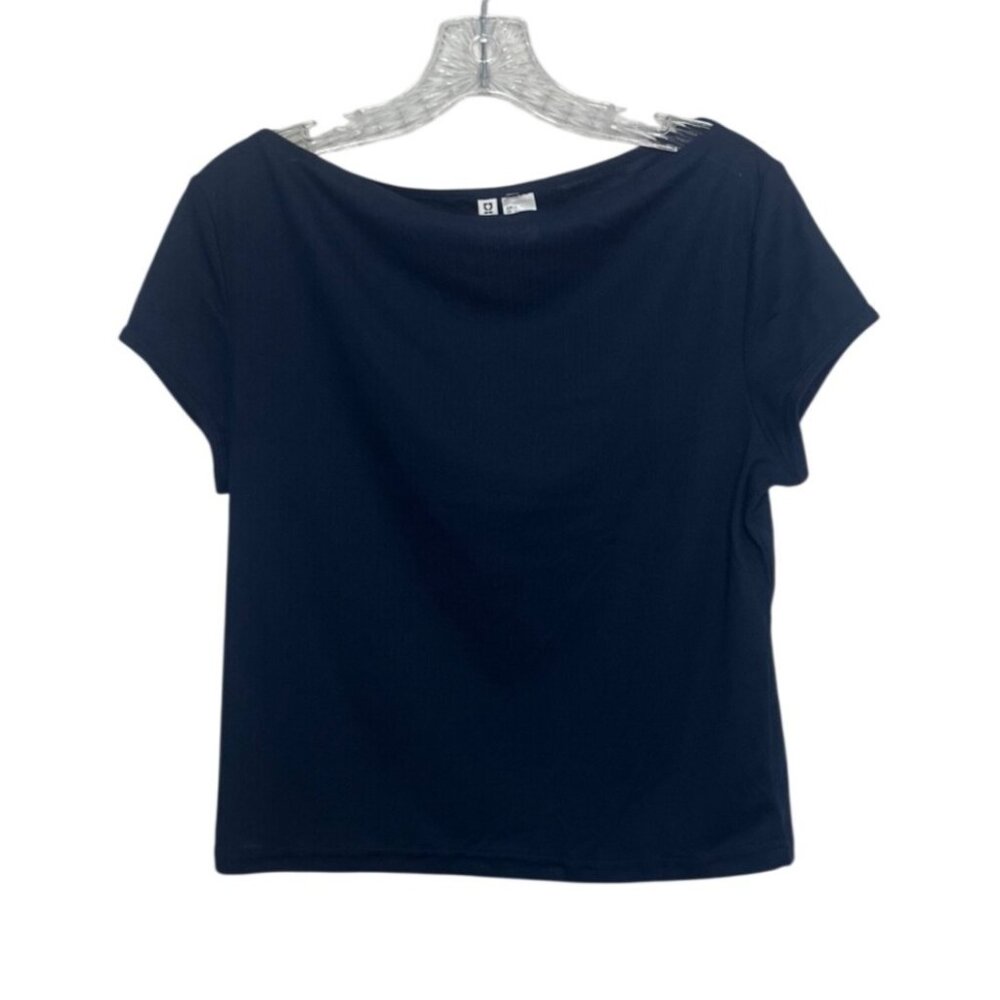 H&M Divided Short Sleeve Boatneck Top Large Blue New WOT
